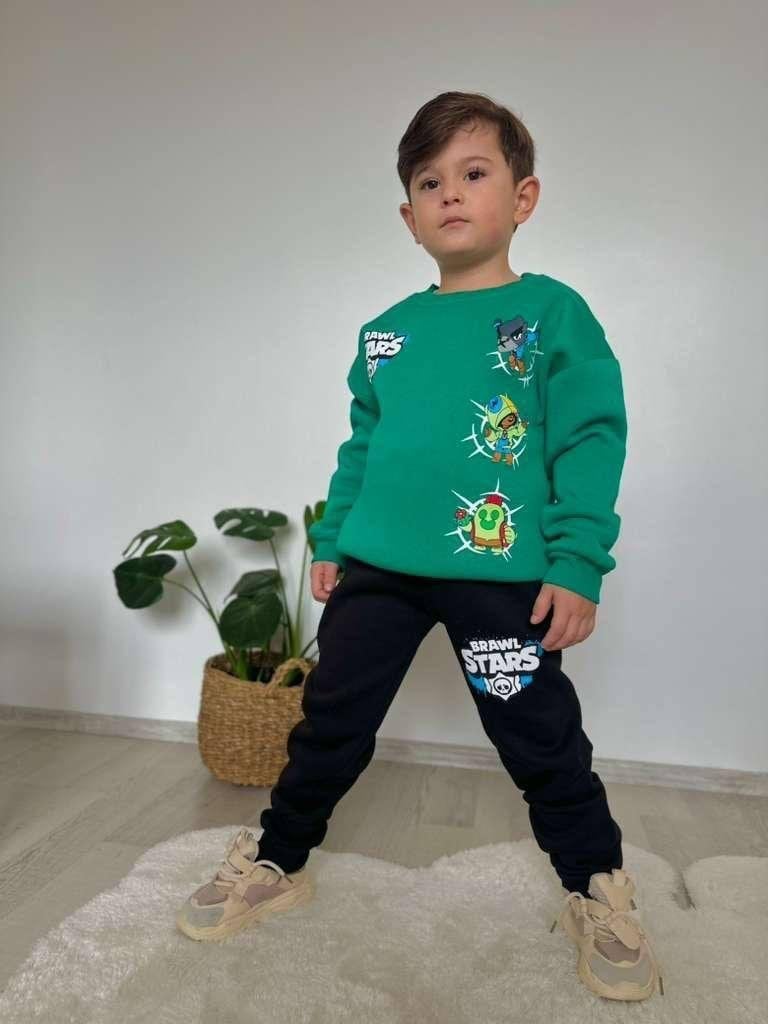 Cg Kids Brawl Stars Temalı Erkek Çocuk 3 iplik Şardonlu Alt Üst Takım Süper Kalite Kumaş Sırt Baskı Detay