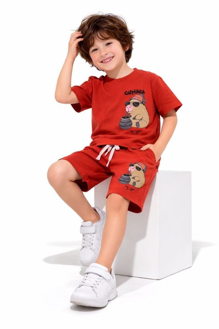 Cg Kids Capybara Kiremit Rengi Erkek Çocuk Tshirt & Şort Alt Üst Takım