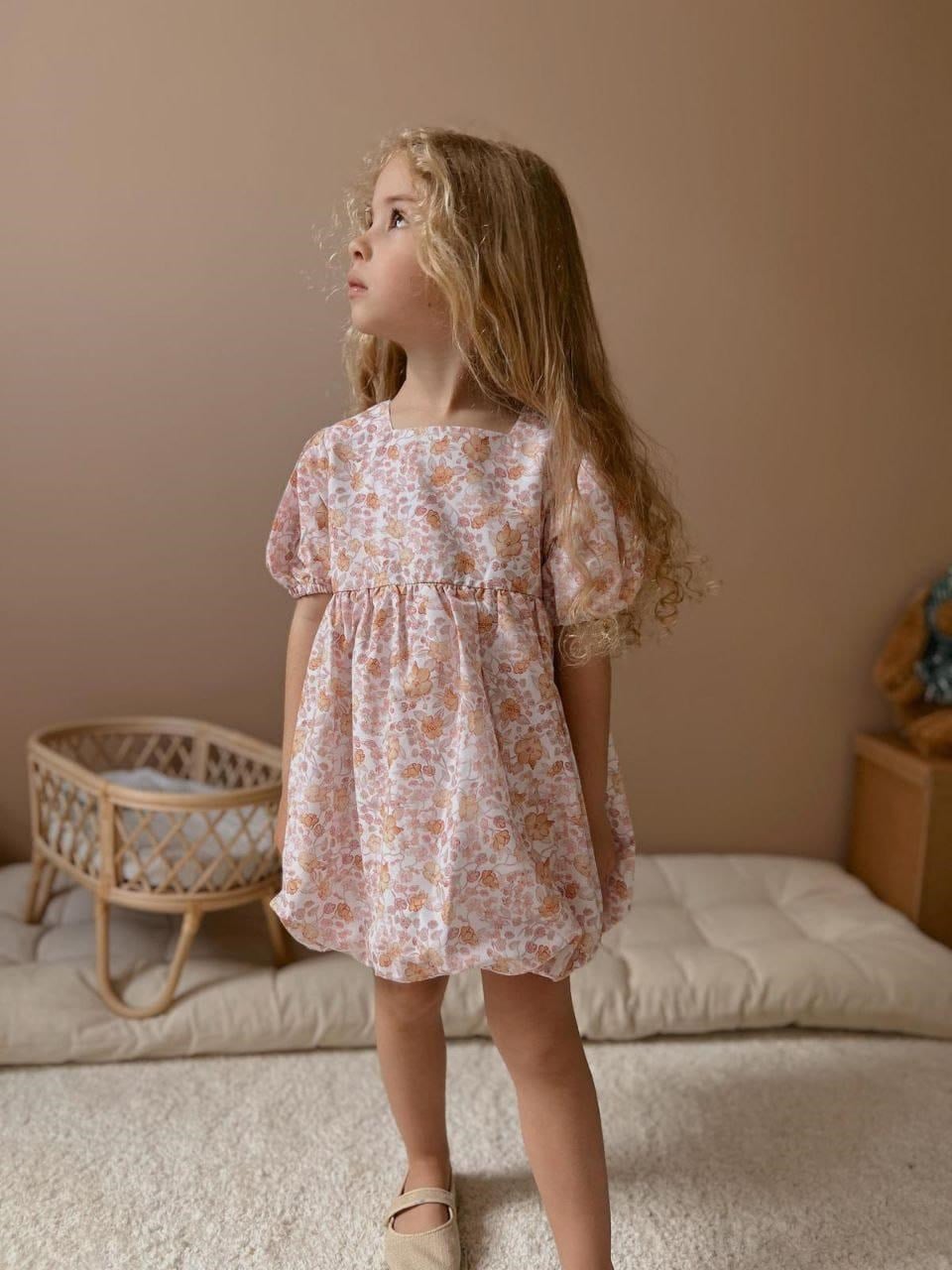 Cg Kids Çiçek Tasarımlı Sırtı Açık Ip Bagcıklı Balon Elbise Kız Çocuk