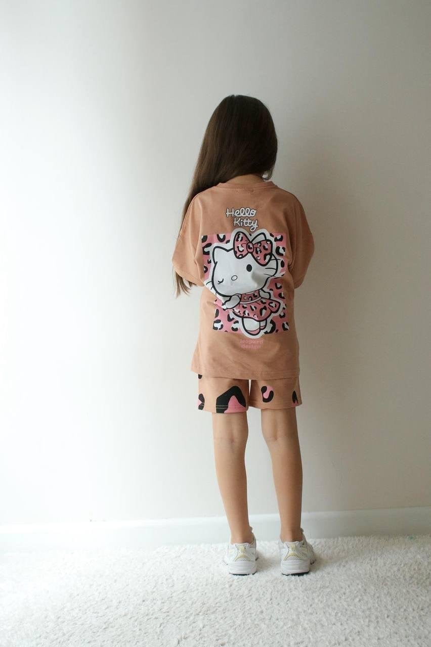 Cg Kids Hello Kitty Kız Çocuk tshirt ve şort Alt Üst Takım Süper Kalite Kumaş Sırt Baskı Detay