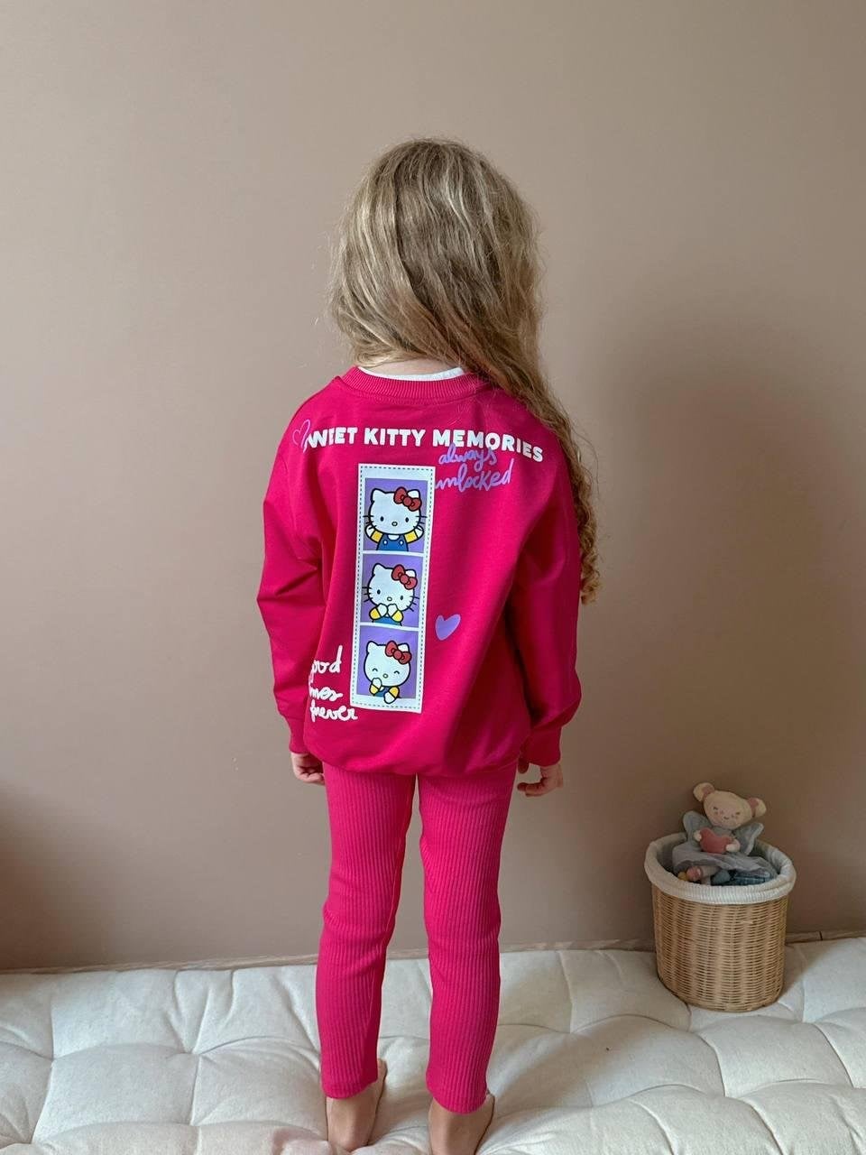 Cg Kids Hello Kitty Sırt Baskı Detaylı Kız Çocuk 2 iplik Taytlı Alt Üst Takım Süper Kalite Kumaş