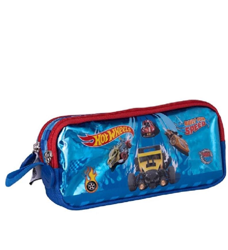 Cg Kids Hot Wheels Mavi Kalem Kutusu Çift Fermuar Gözlü Önü Parlak Süper Kalite