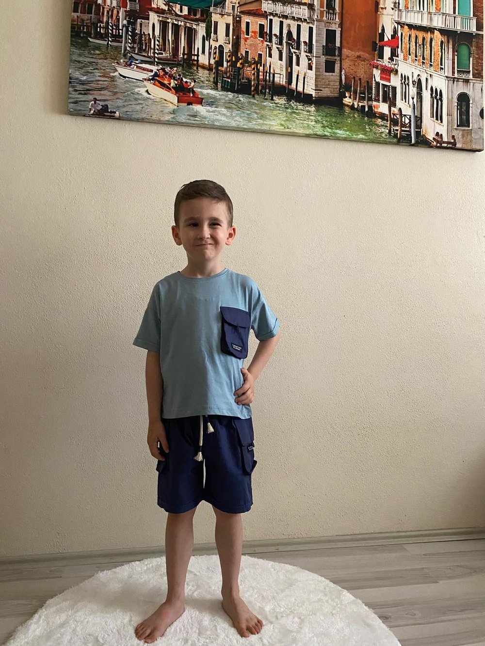Cg Kids Lacivert Kargo Cep Şort Detaylı Kaliteli Kumaş Erkek Çocuk Alt Üst Takım