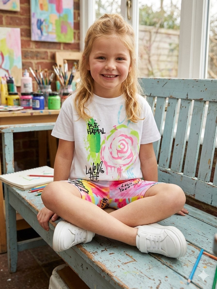 Cg Kids Love Style Baskılı Tayt Şort Kız Çocuk Alt Üst Takım
