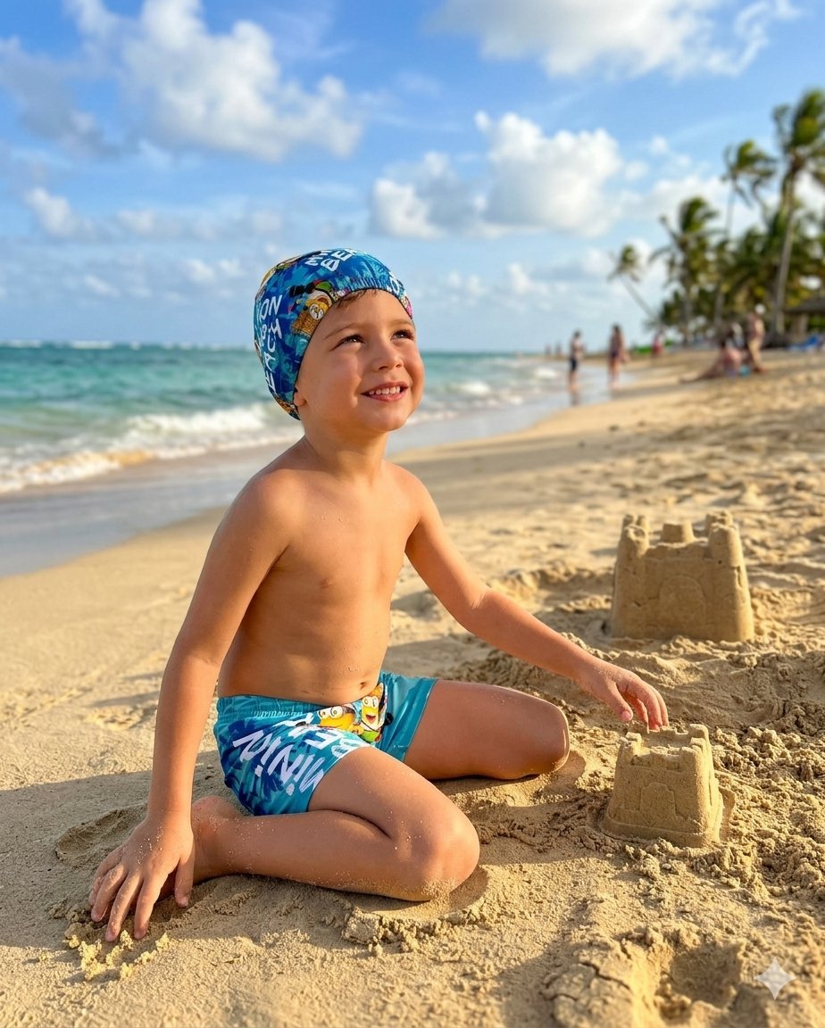 Cg Kids Minion Minyonlar Beach Erkek Çocuk Deniz Şortu ve Bone Takım