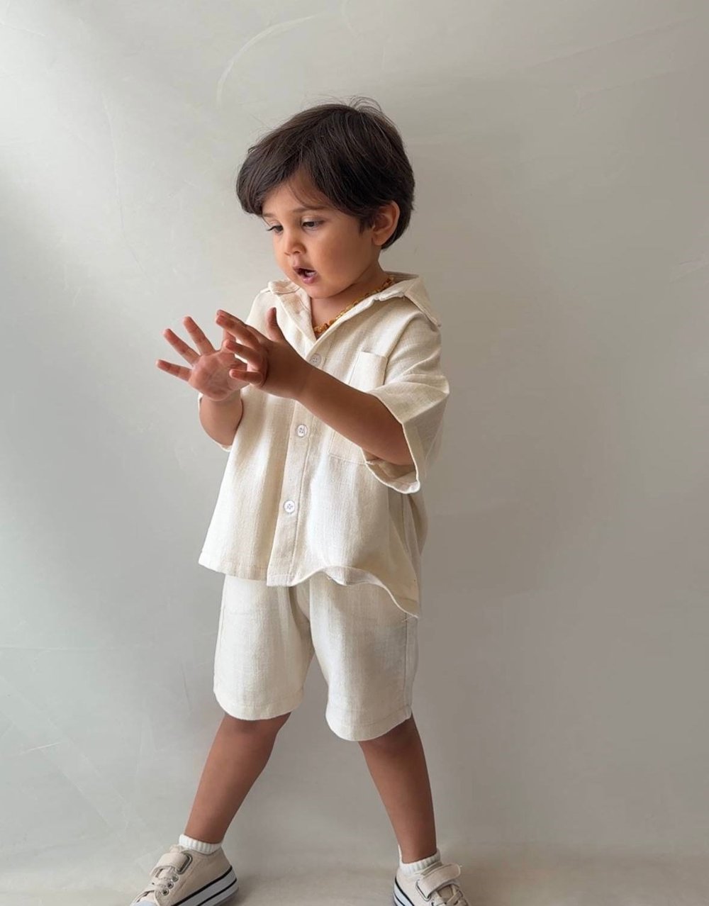 Cg Kids Pamuklu Keten Erkek  Çocuk Alt Üst Takım Krem Süper Kalite