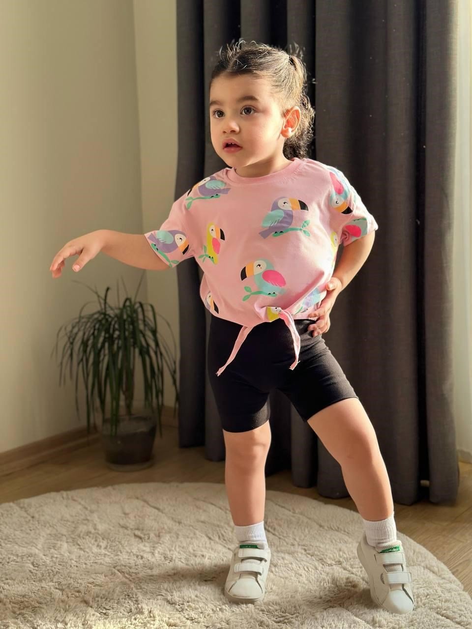 Cg Kids Papağan Baskılı Tayt Şort Kız Çocuk Alt Üst Takım