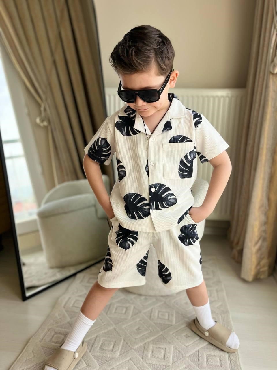 Cg Kids Yaprak Desenli Ince Lacoste Kumaş Erkek Çocuk Alt Üst Takım