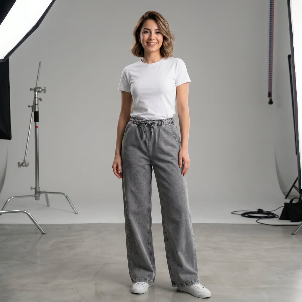 Beli Lastikli Füme Jeans Pantolon 