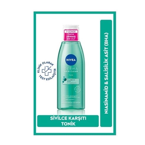 Derma Skin Clear Sivilce Karşıtı Tonik 200ml,Gözenek Arındırıcı,Cildin Yağ Dengesini Korur,Nemlendirir,Salisilik Asit (BHA) Deniz Tuzu, Niasinamid,Sivilceye Eğilimli Ciltler