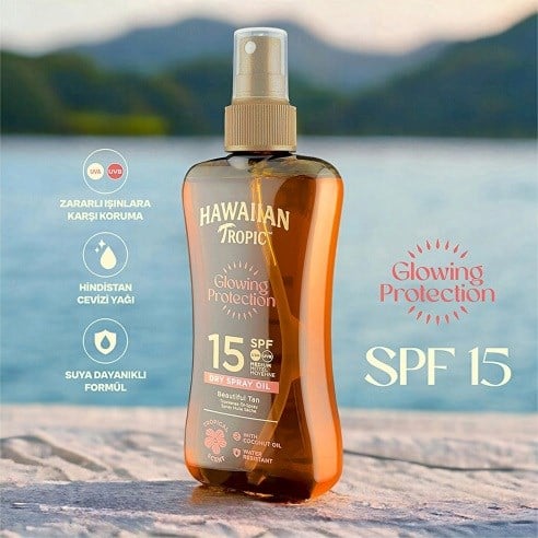 Hawaiian Tropic Glowing Protection Dry Spray Oil SPF15 Koruyucu & Bronzlaştırıcı Yağ 200 ml