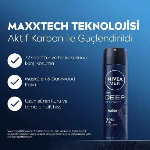 IVEA MEN Erkek Sprey Deodorant Deep Darkwood 150ml, 72 Saat Anti-Perspirant Ter ve Ter Kokusuna Karşı Koruma, x 2 Adet