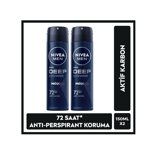 IVEA MEN Erkek Sprey Deodorant Deep Darkwood 150ml, 72 Saat Anti-Perspirant Ter ve Ter Kokusuna Karşı Koruma, x 2 Adet