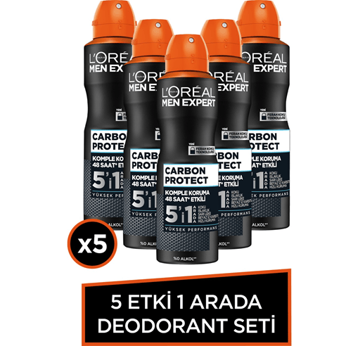 LOreal Paris Men Expert Carbon Protect Anti Perspirant Sprey Deodorant 150 ml x 5 adet
