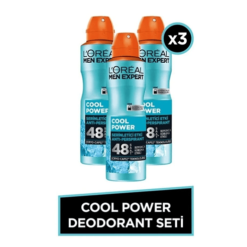 LOreal Paris Men Expert Cool Power Anti Perspirant Serinletici Etki Erkek Sprey Deodorant 150 ml x 3 Adet