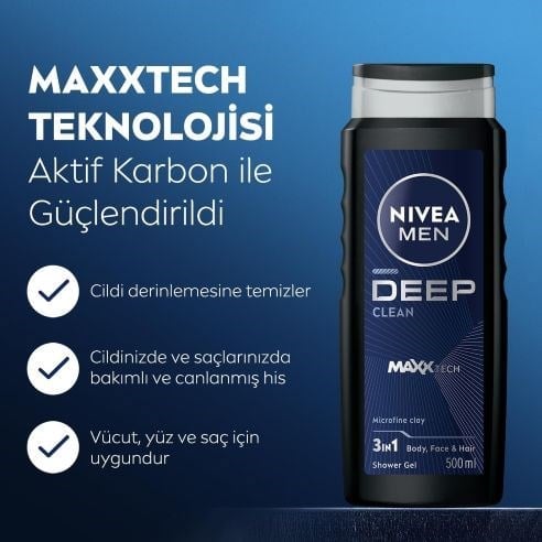 Nivea Men  Erkek Deep Clean Banyo ve Duş Jeli 500 ml