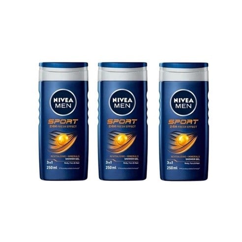NIVEA Men Sports Duş Jeli 250 ml, x 3 adet