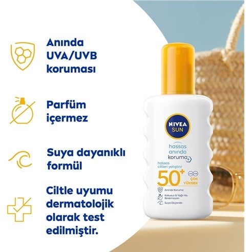 NIVEA SUN SPF50 Hassas Ciltlere Özel Çok Yüksek Güneş Koruyucu Sprey 200 ml