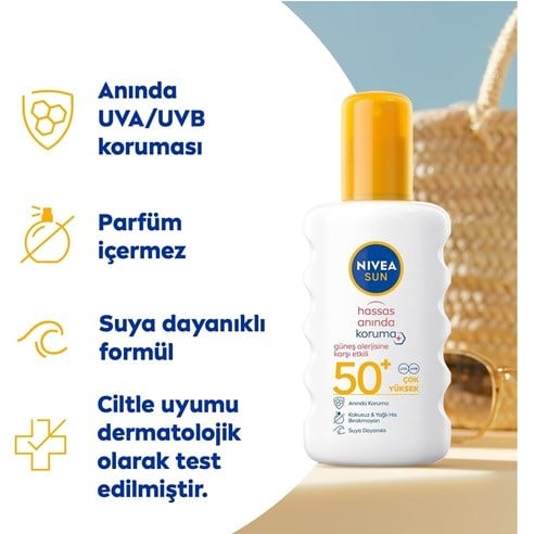 NIVEA SUN SPF50 Hassas Ciltlere Özel Çok Yüksek Güneş Koruyucu Sprey 200ml, Güneş Alerjisine Karşı Etkili,Kokusuz