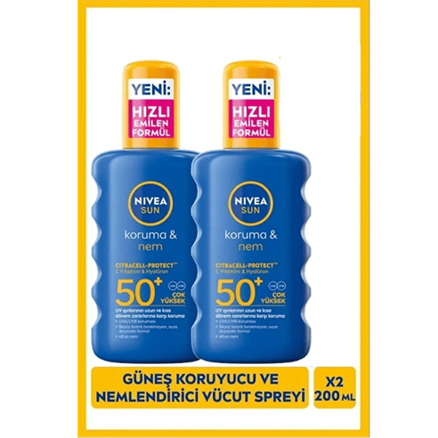 Nivea Sun SPF50+Yüksek Güneş Koruyucu 200 ml x 2 Adet 