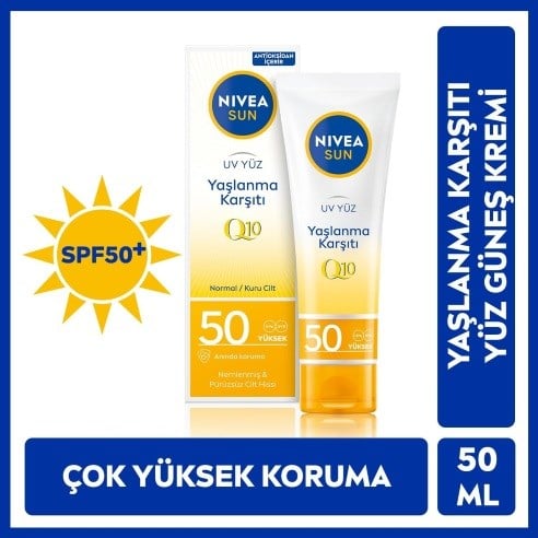 Nİvea Sun Yaşlanma ve Leke Karşıtı Q10 Yüz Güneş Kremi SPF50 50 ml,