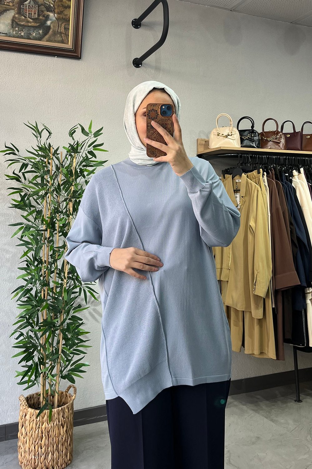 Tığ Triko Rayon Tunik Mavi