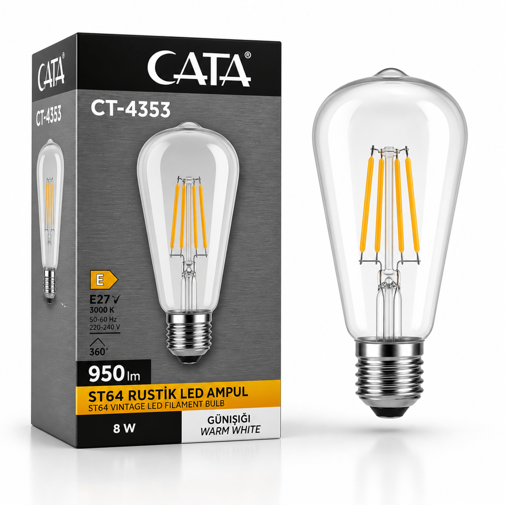 Cata CT-4353 LED Filament Ampul 8W E27 3200K / 4000K