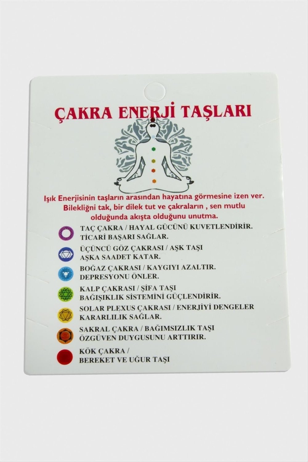 3'lü Çakra Enerji Taşları Bileklik Kartı