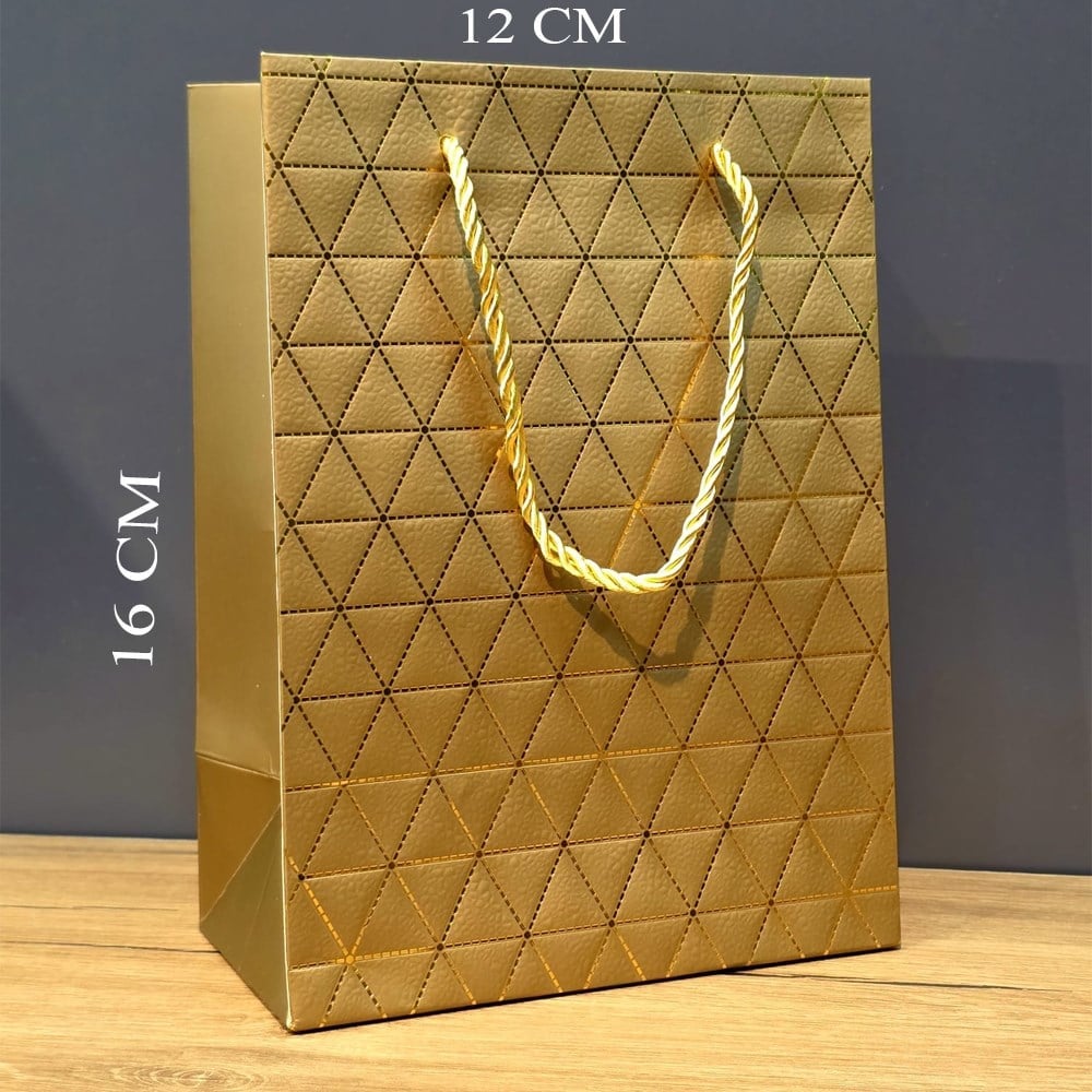 Gold Geometrik Desenli Mini Boy Karton Hediye Çantası