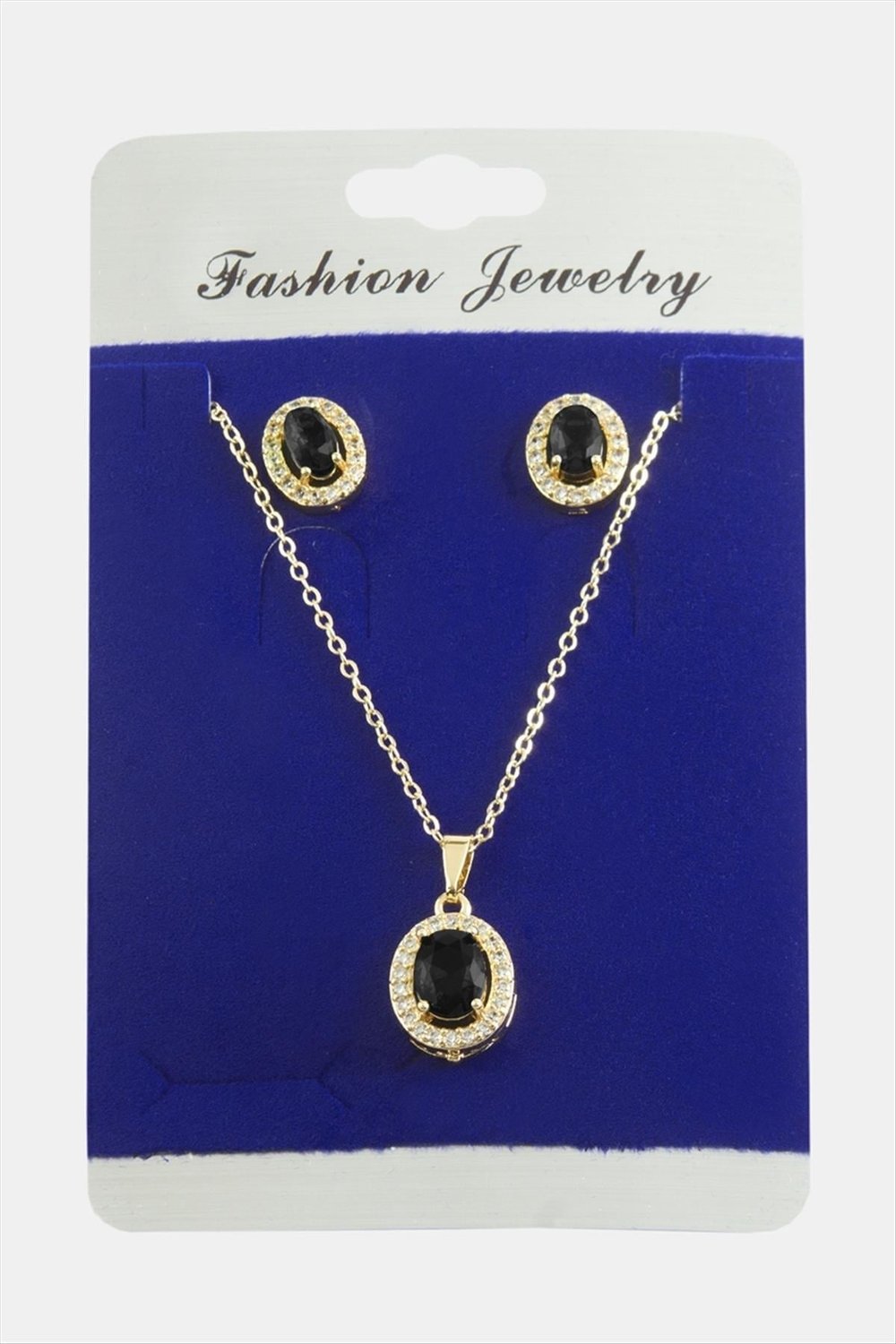 Oval Zirkon Taşlı Set Kolye