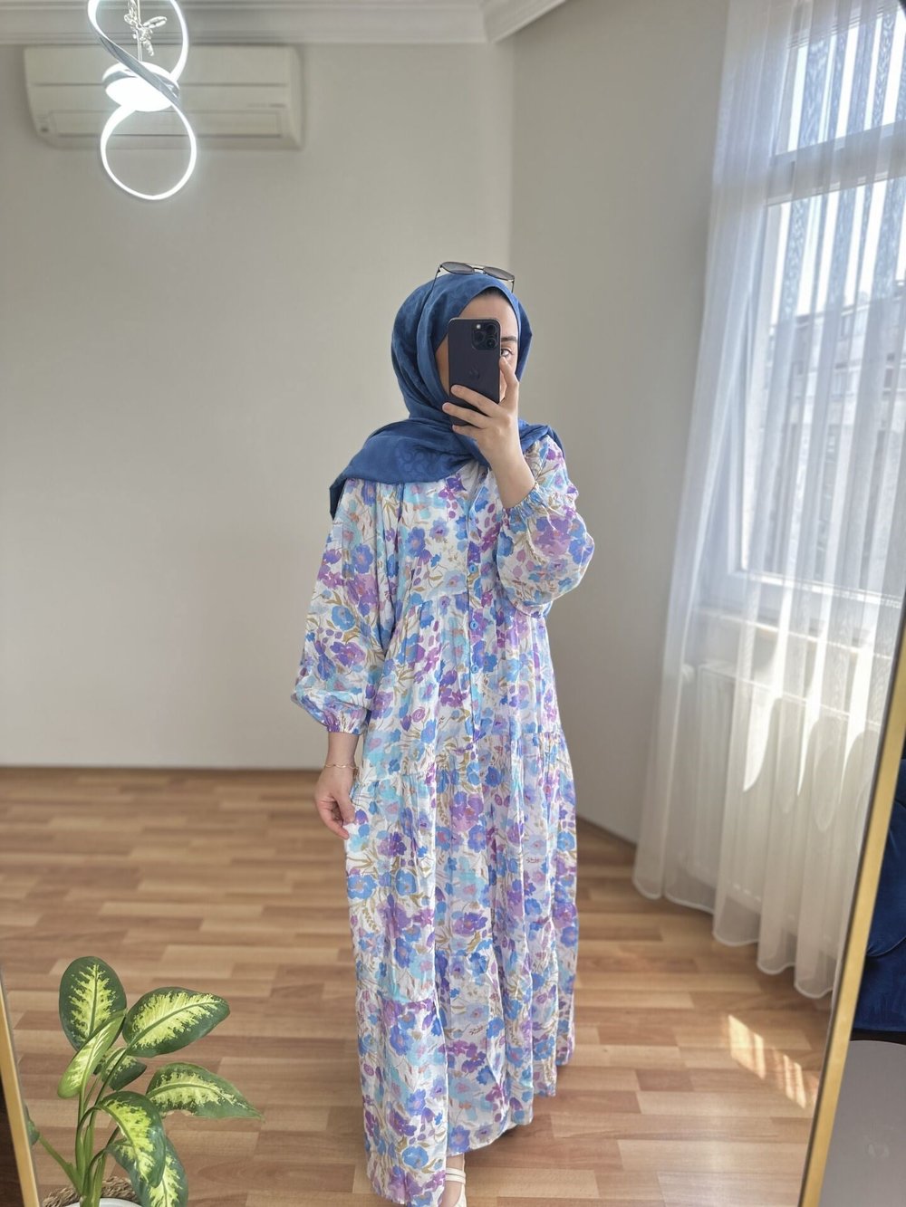 Çiçek Desenli Elbise | Mavi