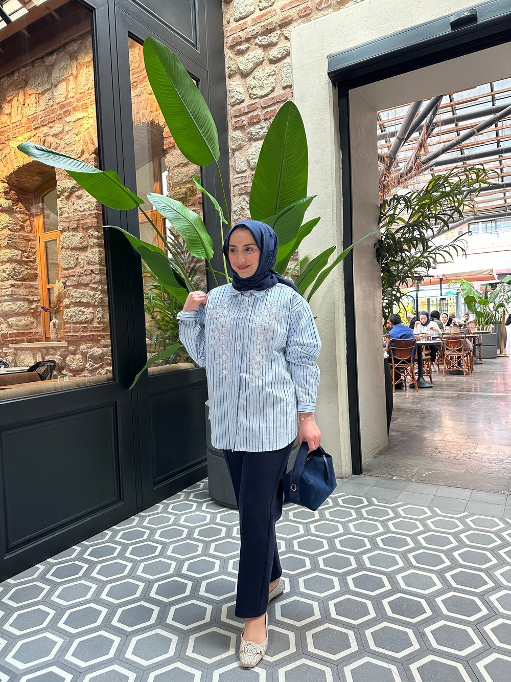 İşlemeli Gömlek | Mavi