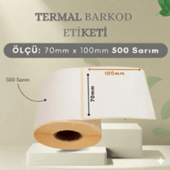 70x100 mm Barkod Termal Etiket 500 Net Sarım 5 Rulo (500 Sarım x 5 Rulo Toplam 2.500 Sarım)