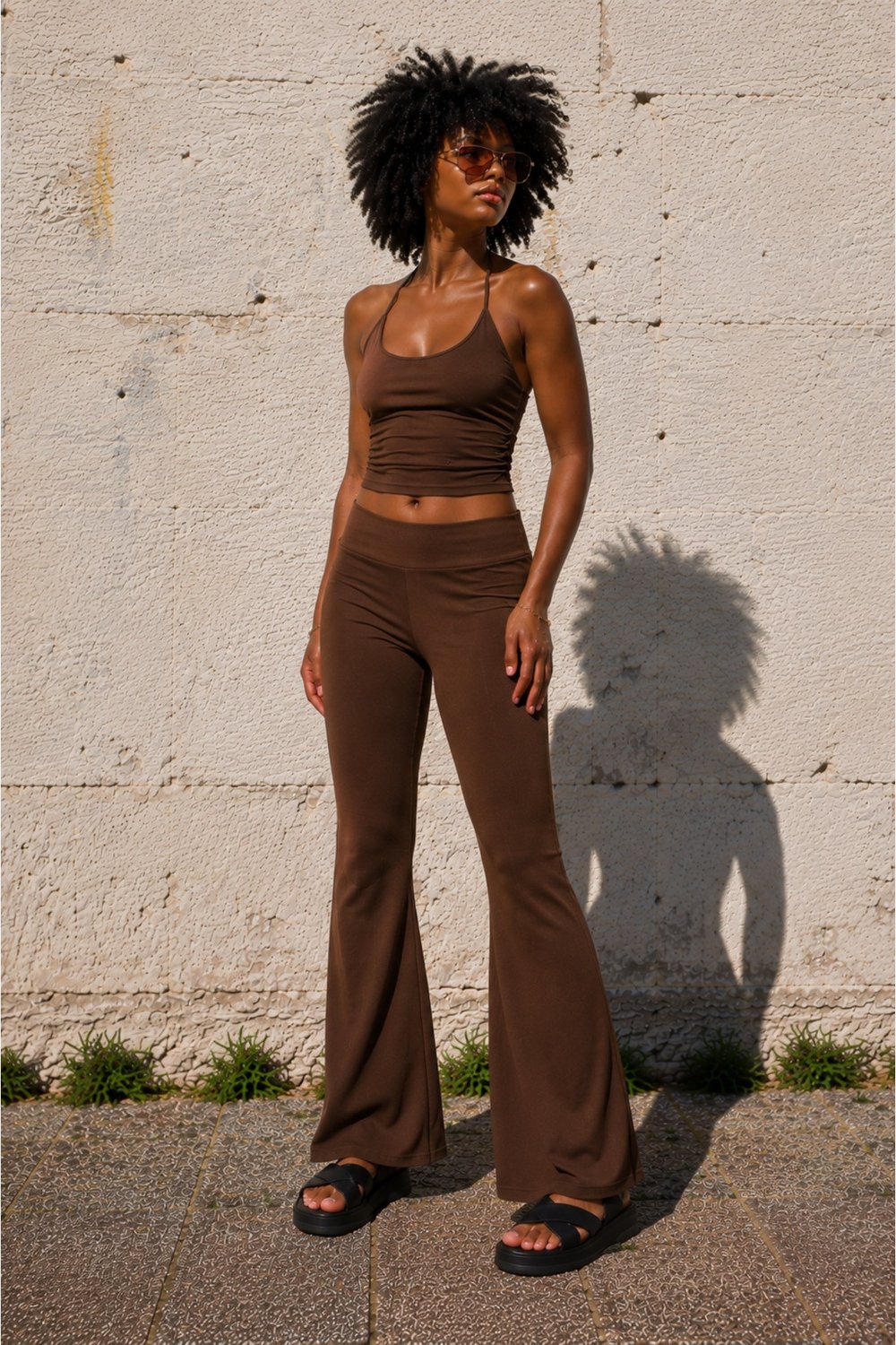 İp Askılı Bluz Wide Leg Pantolon İkili Takım