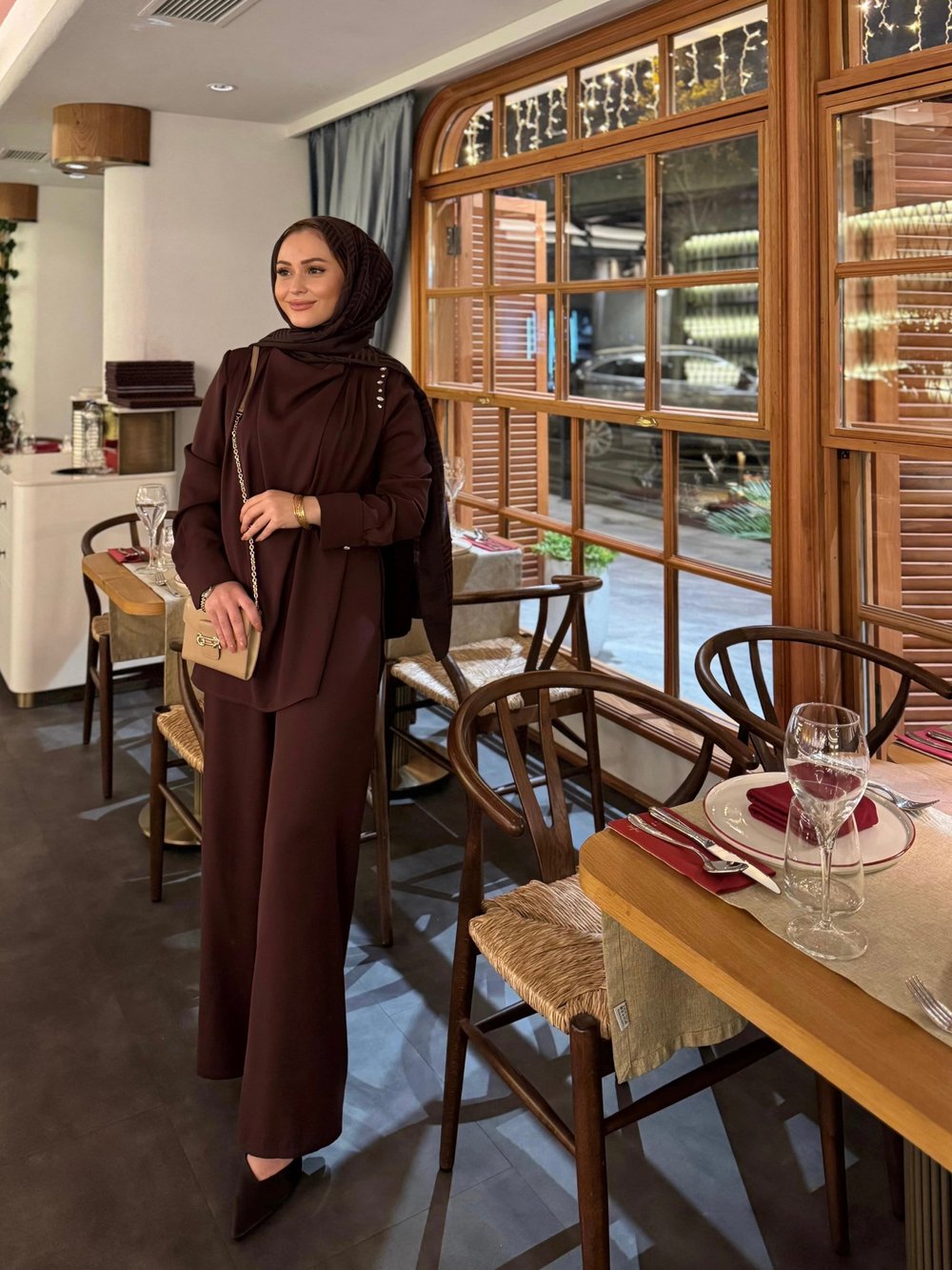 Degaje Yaka Bluz Pantolon Takım