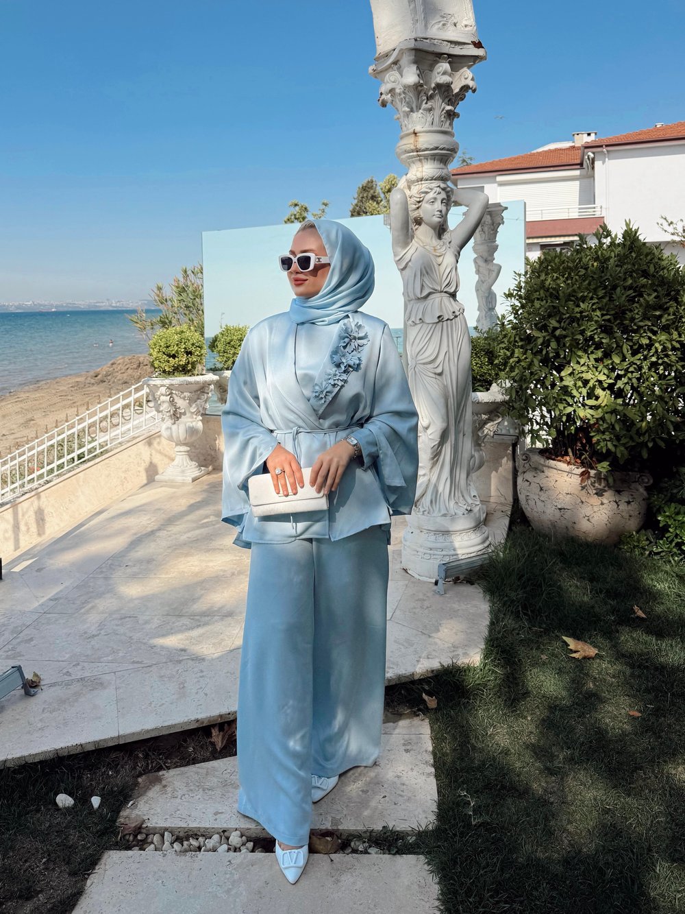 Flower 3'lü Takım - Buz Mavisi
