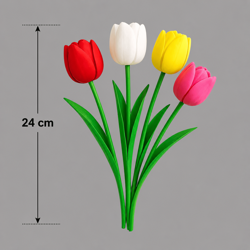 3D Baskı Yapay Islak Görünümlü Lale Demeti – 6lı Dekoratif Çiçek Seti 24 CM Renkli