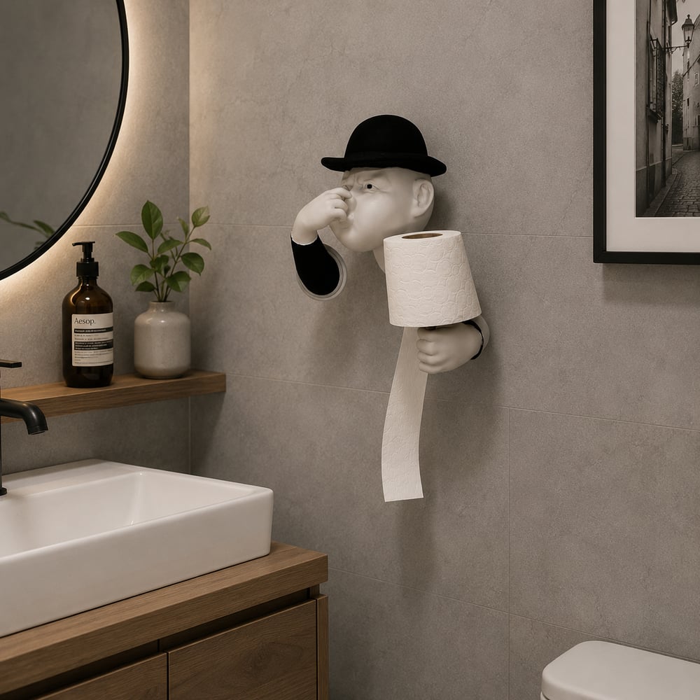 3D İnsan Figürlü Tuvalet Kağıdı Askılığı – Eğlenceli Banyo Dekoru Siyah