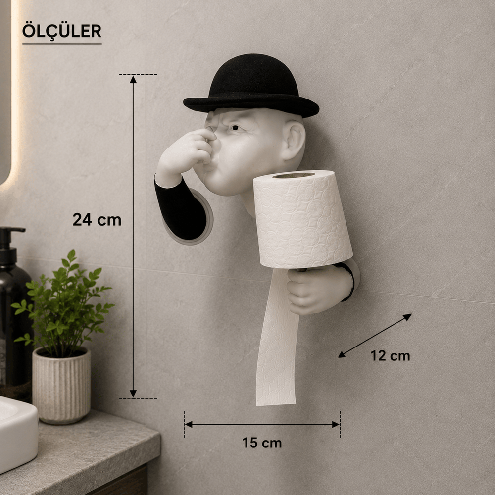3D İnsan Figürlü Tuvalet Kağıdı Askılığı – Eğlenceli Banyo Dekoru Siyah