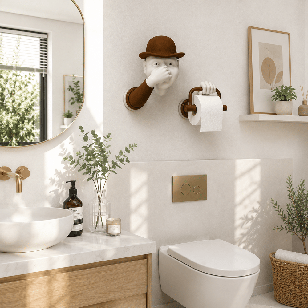 3D İnsan Figürlü Tuvalet Kağıdı Askılığı – Eğlenceli Banyo Dekoru Kahverengi