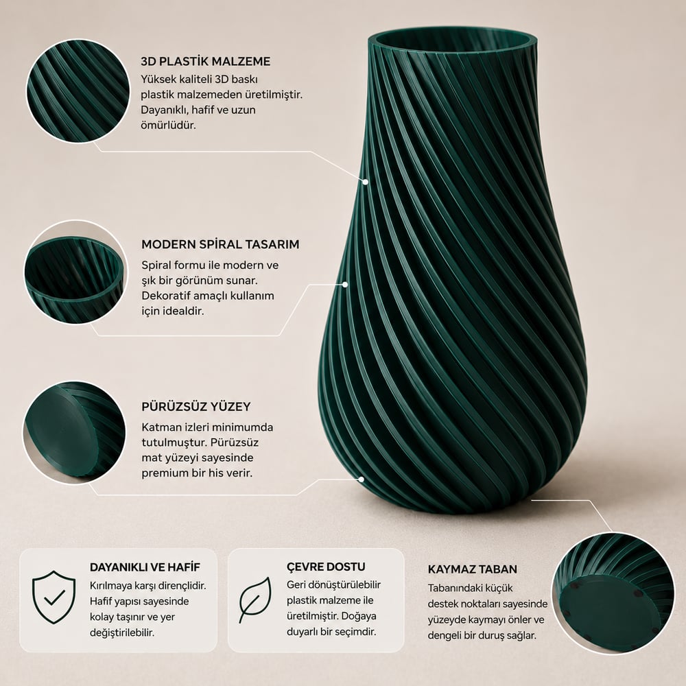 3D Vazo Takım 10 cm - 15 cm Kurşuni̇ Renk