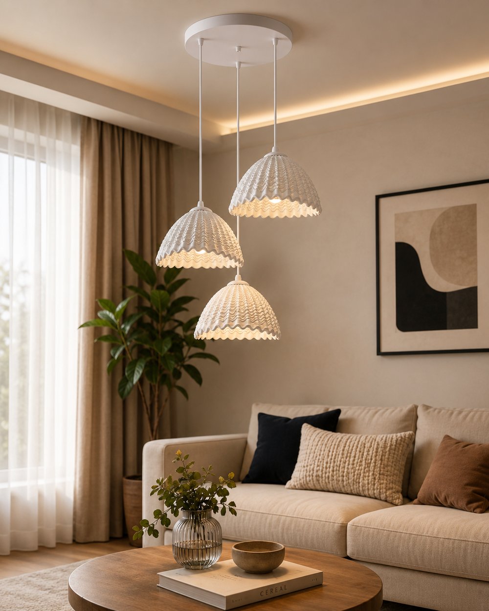 3lü Dalga Desenli Sarkıt Avize – Modern Dekoratif Tavan Aydınlatması