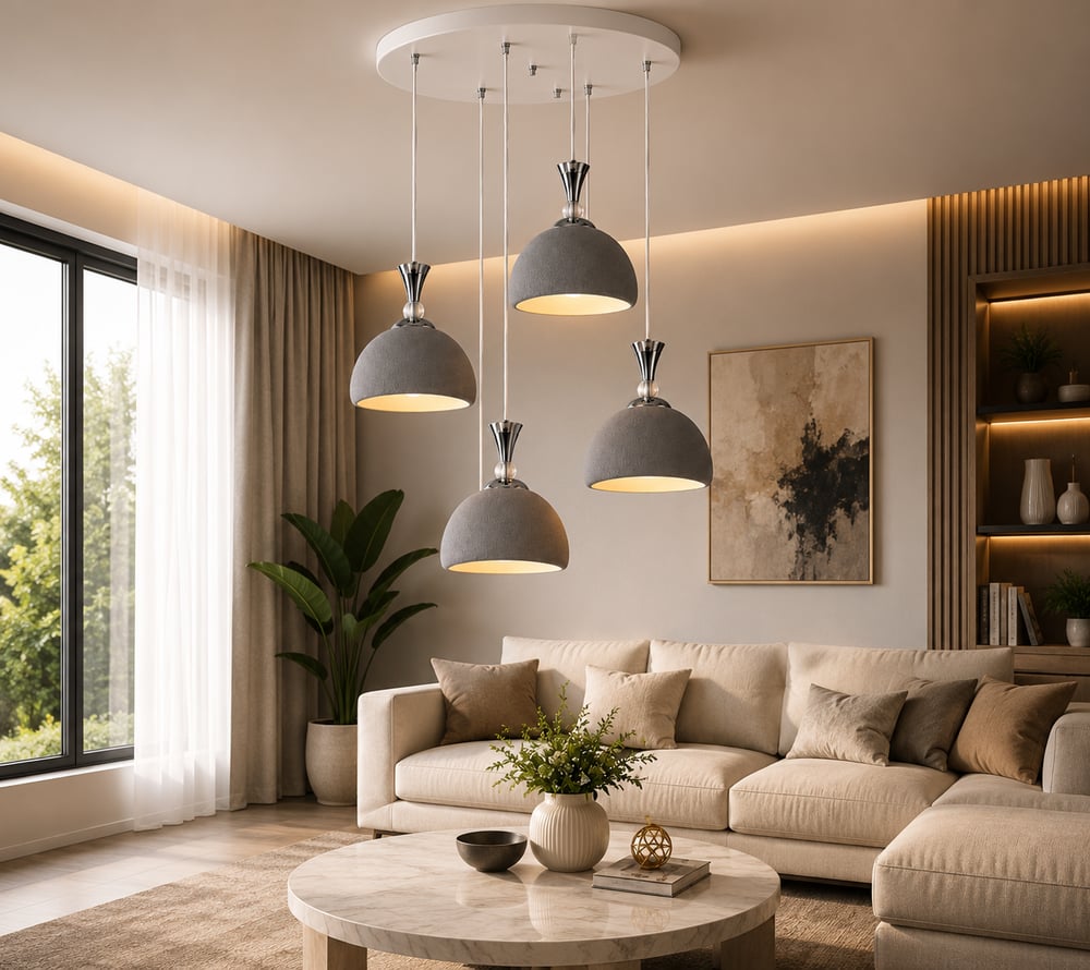 5li Modern Sarkıt Avize – Beton Görünümlü 3D Dekoratif Tavan Aydınlatması