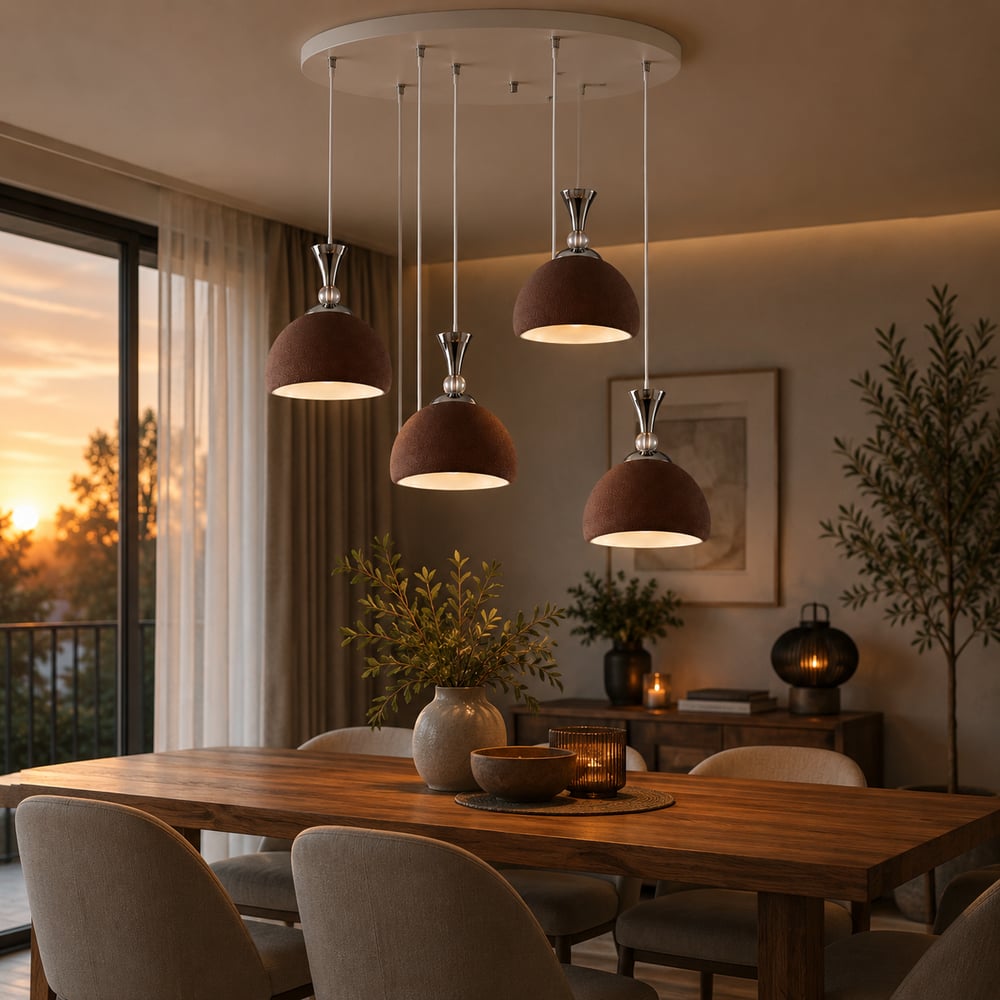 5li Modern Sarkıt Avize – Beton Görünümlü 3D Dekoratif Tavan Aydınlatması Kahverengi