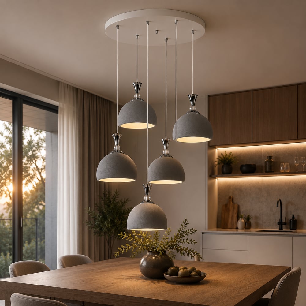 5li Modern Sarkıt Avize – Beton Görünümlü 3D Dekoratif Tavan Aydınlatması