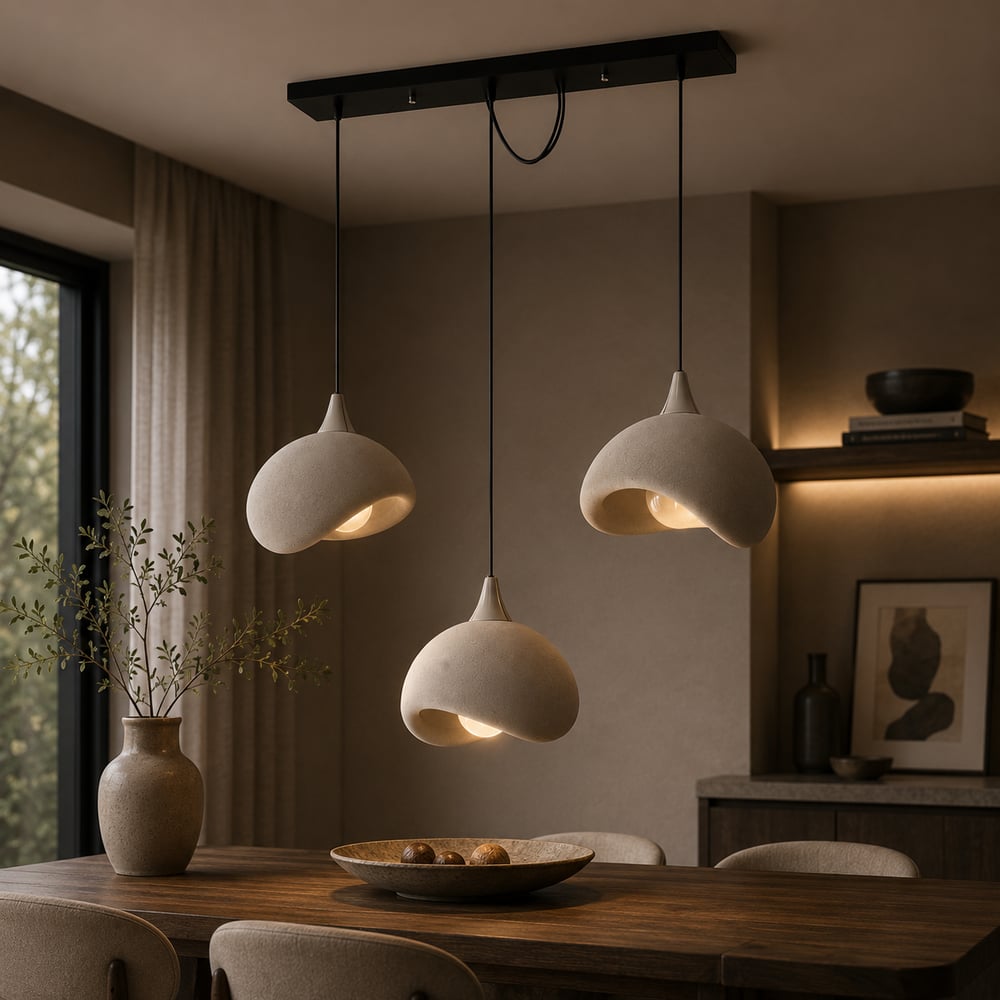 Beton Görünümlü 3D PLA Plastik İskandinav Tarz Sarkıt Avize – Salon ve Cafe İçin 61-70 CM Beyaz