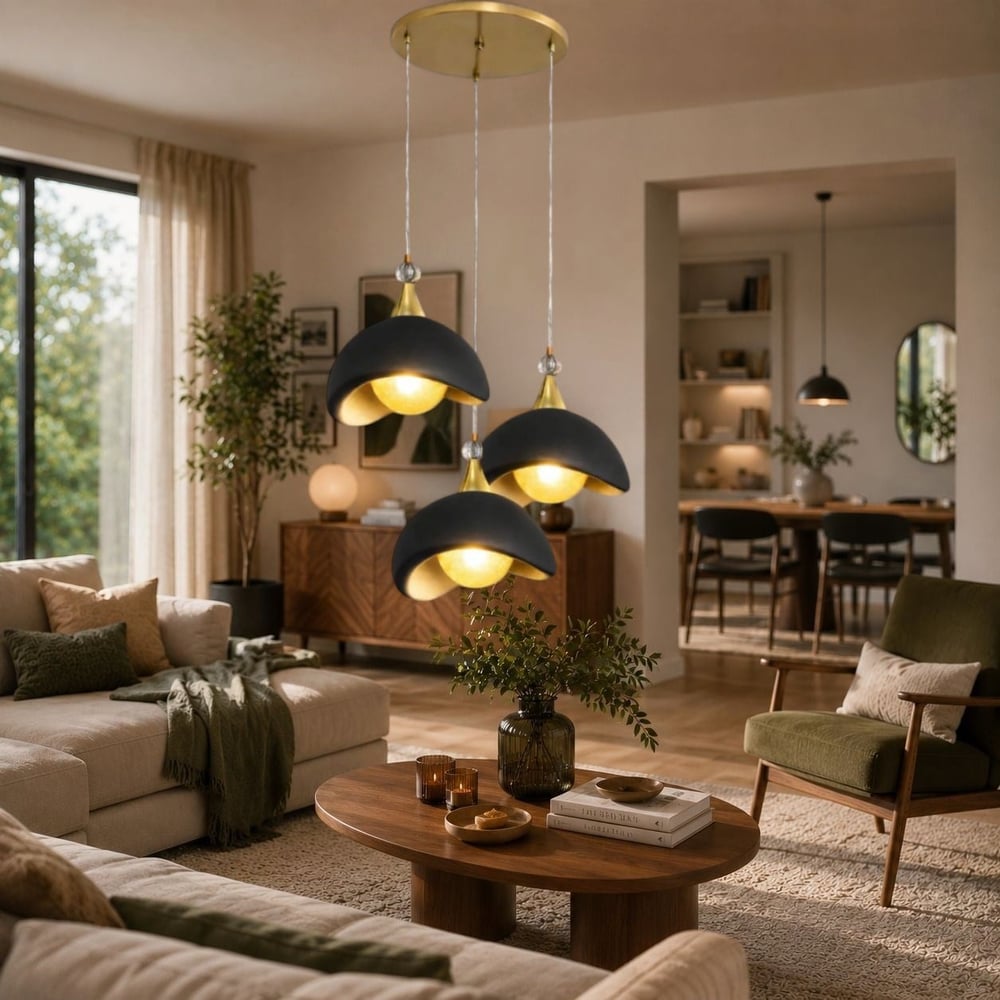 Beton Görünümlü İskandi̇nav Tarzı Led Toplu Avize – Salon ve Oturma Odası Aydınlatması 32 X 70 CM Siyah