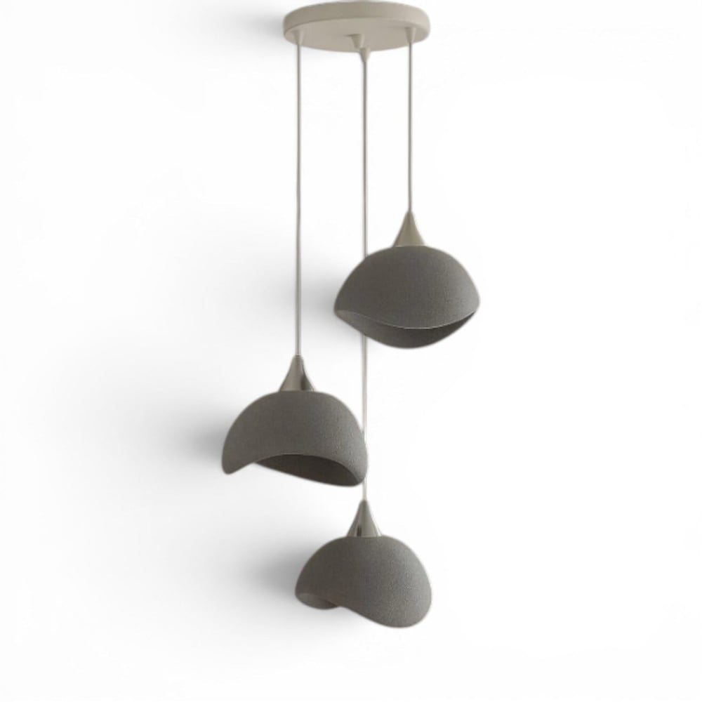 Beton Görünümlü İskandinav Tarzı Salon Oturma Odası 3lü Avize 32 X 70 CM Gri