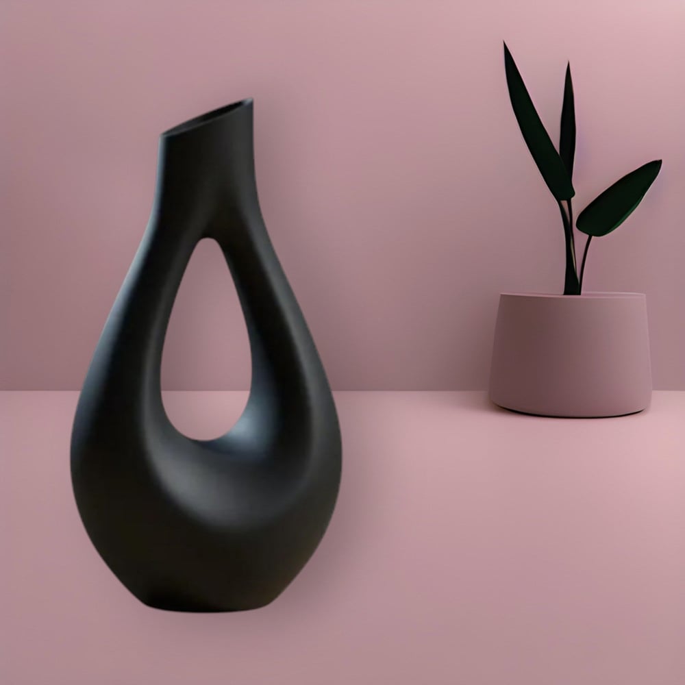 Dekorati̇f Vazo Tasarım – Salon Dekoru 20 CM Siyah