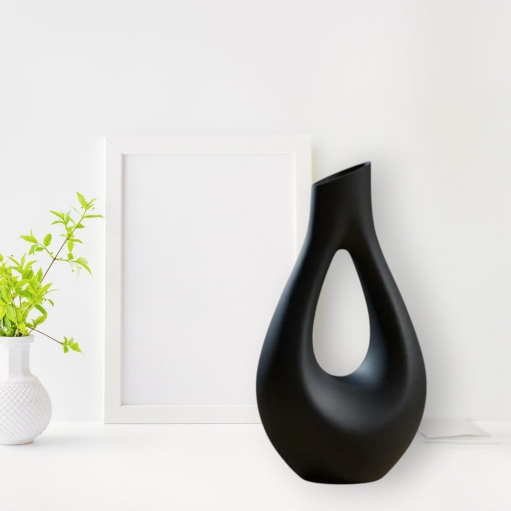 Dekorati̇f Vazo Tasarım – Salon Dekoru 20 CM Siyah
